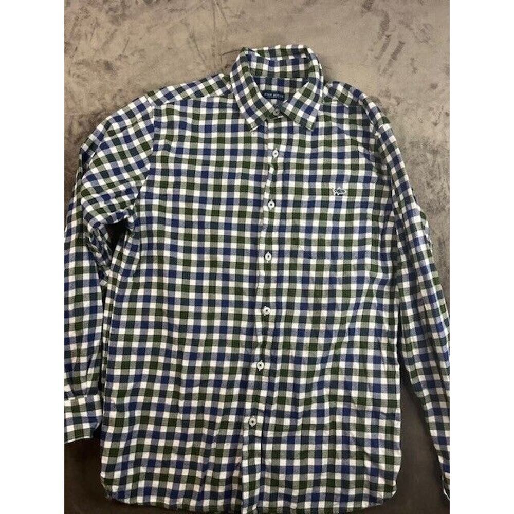 Fish Hippie Mens Tailored Fit Gingham Button‎ Down Shirt Blue Green White Size M